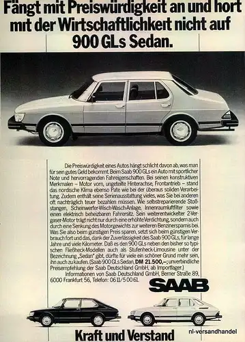 SAAB-900-GLS-1981-Reklame-Werbung-genuine Advert-La publicité-nl-Versandhandel