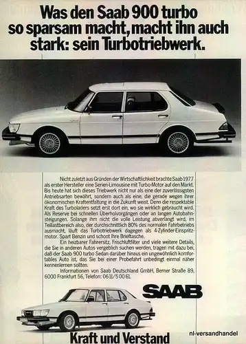SAAB-900 TURBO-1981-Reklame-Werbung-genuine Advert-La publicité-nl-Versandhandel