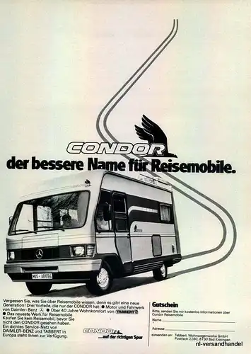 CONDOR-REISEMOBILE-1981-Reklame-Werbung-genuine Advert-La publicité-nl-Versand