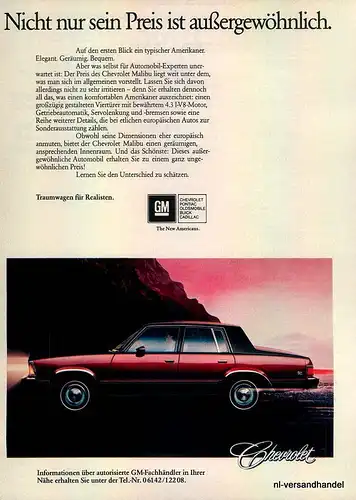 GM-CHEVROLET-MALIBU-1981-Reklame-Werbung-genuine Advert-La publicité-nl-Versand