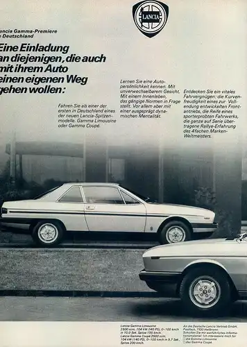 Lancia-Gamma-Coupe-1978-Reklame-Werbung-automobile print ad-Automóvil Publicidad