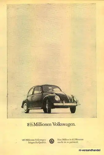 VW-KÄFER-QUALITÄT-1965-Reklame-Werbung-genuine Ad-La publicité-nl-Versandhandel