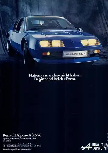 Renault-Alpine-V6-1978-Reklame-Werbung-automobile print ad-Automóvil Publicidad
