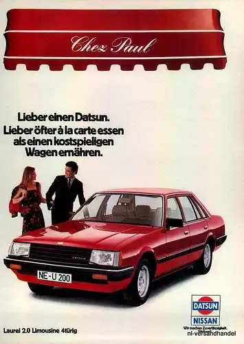 DATSUN-LAUREL-1981-Reklame-Werbung-genuine Advert-La publicité-nl-Versandhandel