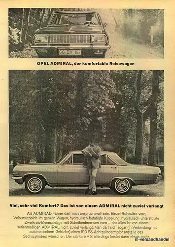 OPEL-ADMIRAL-1965-Reklame-Werbung-genuine Ad-La publicité-nl-Versandhandel