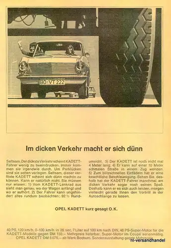 OPEL-KADETT-BOCHUM-1965-Reklame-Werbung-genuine Ad-La publicité-nl-Versandhandel