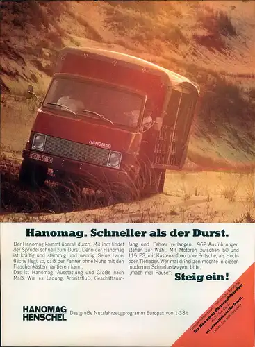 Hanomag-1969-IV-Reklame-Werbung-genuine Advert-La publicité-nl-Versandhandel