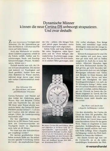 CERTINA-DS SUPER-1968-Reklame-Werbung-genuine Advert-La publicité-nl-Versand