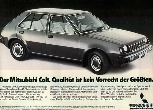 MITSUBISHI-COLT-1981-Reklame-Werbung-genuine Advert-La publicité-nl-Versand