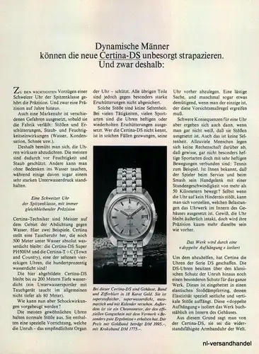CERTINA-DS-1968-Reklame-Werbung-genuine Advert-La publicité-nl-Versandhandel