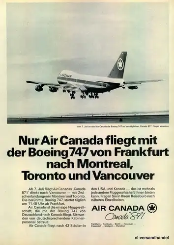AIR CANADA-1971-Reklame-Werbung-genuine Advert-La publicité-nl-Versandhandel