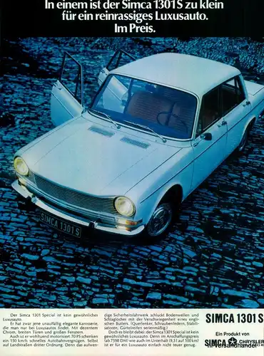 SIMCA-1301-S -´71-Reklame-Werbung-genuine Advert-La publicité-nl-Versandhandel