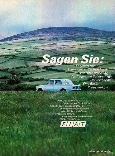 FIAT-124-5P-1968-Reklame-Werbung-genuine Advert-La publicité-nl-Versandhandel