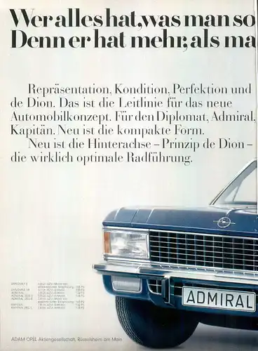 Opel-Admiral-I-1969-Reklame-Werbung-genuine Advert-La publicité-nl-Versandhandel
