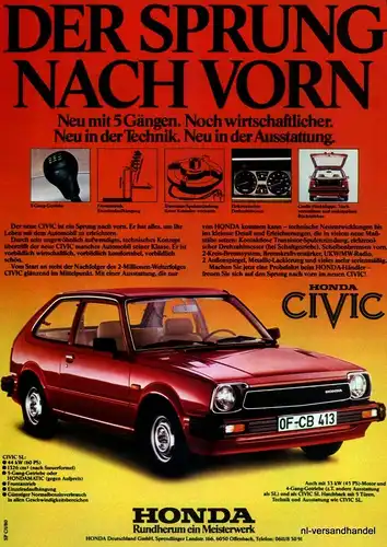 HONDA-CIVIC-SL-1980-Reklame-Werbung-genuine Advert-La publicité-nl-Versandhandel