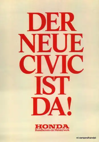 HONDA-CIVIC-1980-Reklame-Werbung-genuine Advert-La publicité-nl-Versandhandel