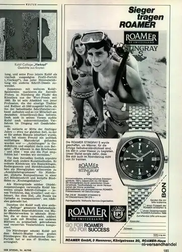 ROAMER-STINGRAY S-1968-Reklame-Werbung-genuine Advert-La publicité-nl-Versand