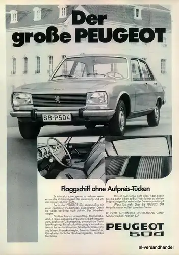 PEUGEOT-504-GROß-1971-Reklame-Werbung-genuine Advert-La publicité-nl-Versand