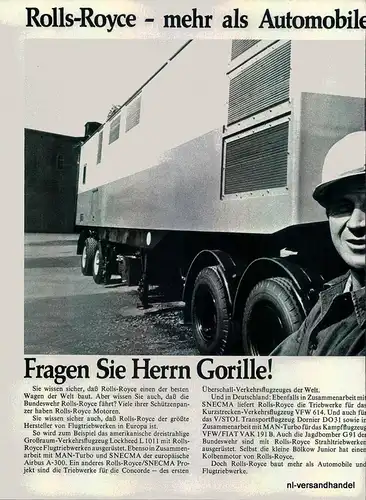 ROLLS ROYCE-1968-Reklame-Werbung-genuine Ad-La publicité-nl-Versandhandel 