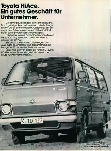 TOYOTA-HIACE-125Km/h-1980-Reklame-Werbung-genuine Advert-La publicité-nl-Versand