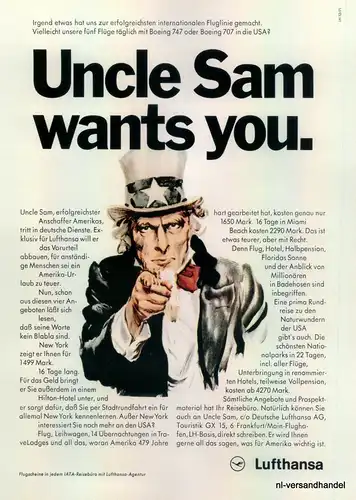 LUFTHANSA-UNCLE SAM-1971-Reklame-Werbung-genuine Advert-La publicité-nl-Versand