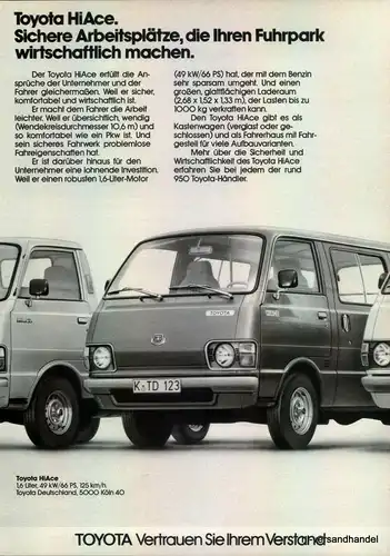 TOYOTA-HI ACE-FUHRPARK-1980-Reklame-Werbung-genuine Advert-La publicité-nl
