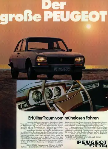 PEUGEOT-504-EINSPRITZ-´71-Reklame-Werbung-genuine Advert-La publicité-nl-Versand