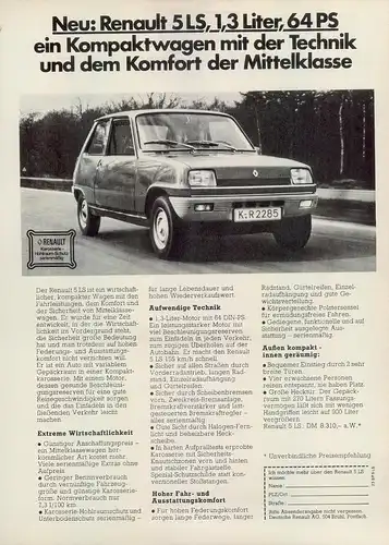 Renault-5-LS-1974-Reklame-Werbung-vintage print ad-Vintage Publicidad