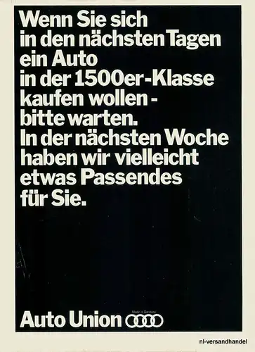 AUTO UNION-1500-1968-Reklame-Werbung-genuine Advert-La publicité-nl-Versand