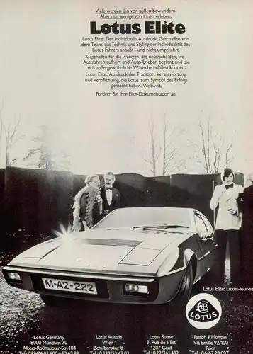 Lotus-Elite-1974-Reklame-Werbung-vintage print ad-Vintage Publicidad