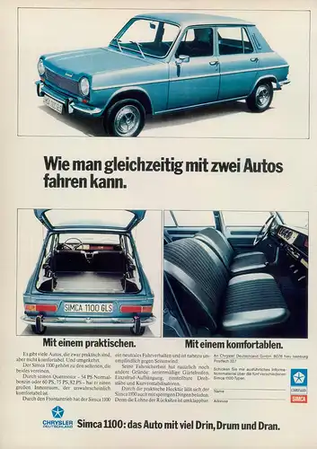 Simca-1100-1974-II-Reklame-Werbung-vintage print ad-Vintage Publicidad