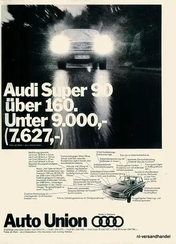 AUTO UNION-AUDI-90SUP-´68-Reklame-Werbung-genuine Advert-La publicité-nl-Versand