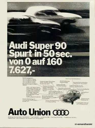 AUTO UNION-AUDI-SUP90-´68-Reklame-Werbung-genuine Advert-La publicité-nl-Versand