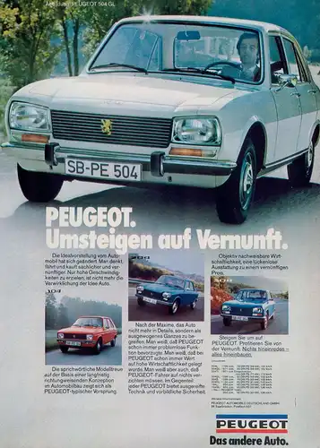 Peugeot-504-GL-1974-Reklame-Werbung-vintage print ad-Vintage Publicidad