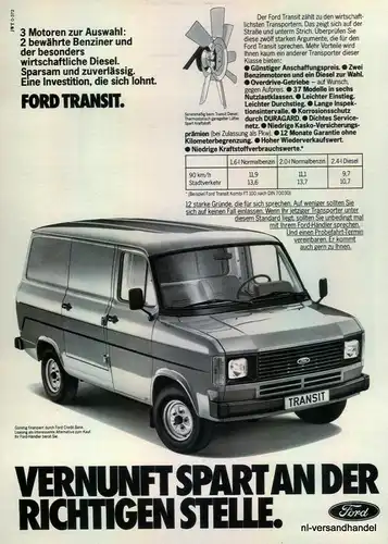 FORD-TRANSIT-1980-Reklame-Werbung-genuine Advert-La publicité-nl-Versandhandel