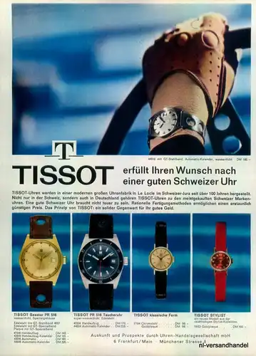 TISSOT-44516-1968-Reklame-Werbung-genuine Advert-La publicité-nl-Versandhandel