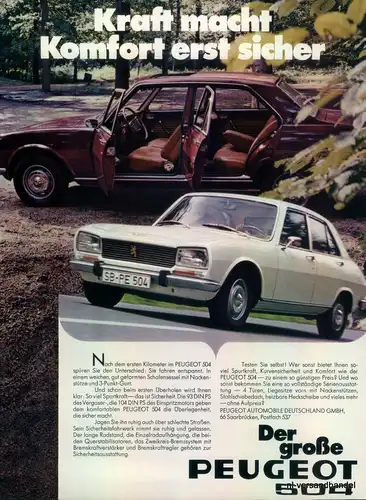 PEUGEOT-504-KRAFT-1971-Reklame-Werbung-genuine Advert-La publicité-nl-Versand