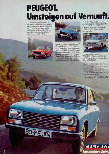 Peugeot-304-GL-1974-Reklame-Werbung-vintage print ad-Vintage Publicidad