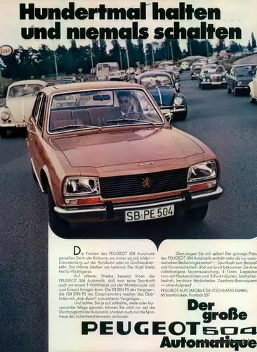 PEUGEOT-504-100-1971-Reklame-Werbung-genuine Advert-La publicité-nl-Versand