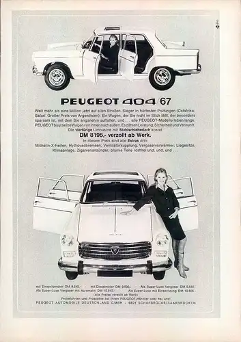 Peugeot-404-1964-Reklame-Werbung-genuine Advert-La publicité-nl-Versandhandel