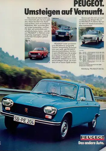 Peugeot-204-GL-1974-Reklame-Werbung-vintage print ad-Vintage Publicidad