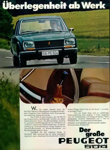 PEUGEOT-504-93PS-1971-Reklame-Werbung-genuine Advert-La publicité-nl-Versand