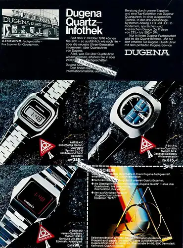 Dugena-Quartz-01-1976/77-Reklame-Werbung-genuine Advertising- nl-Versandhandel 