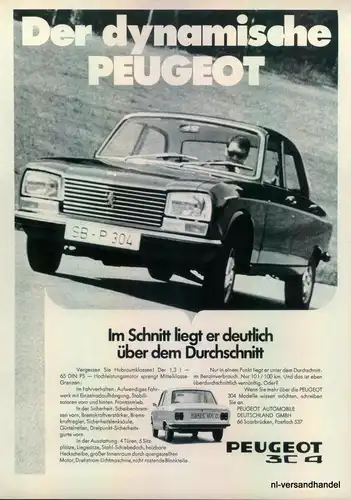 PEUGEOT-304-1.3-´71-Reklame-Werbung-genuine Advert-La publicité-nl-Versandhandel