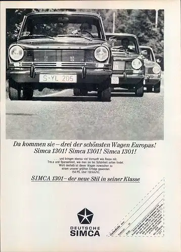 Simca-1301-1967-Reklame-Werbung-genuine Advert-La publicité-nl-Versandhandel