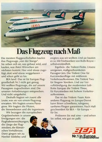 BEA-FLUGZEUG-1971-Reklame-Werbung-genuine Advert-La publicité-nl-Versandhandel