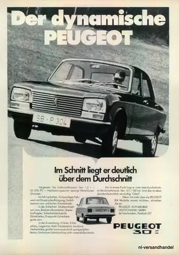 PEUGEOT-304-65-1971-Reklame-Werbung-genuine Advert-La publicité-nl-Versandhandel