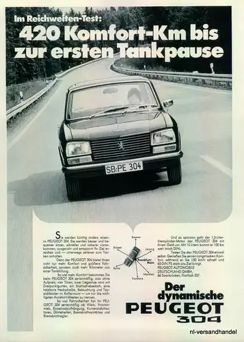 PEUGEOT-304-1971-Reklame-Werbung-genuine Advert-La publicité-nl-Versandhandel