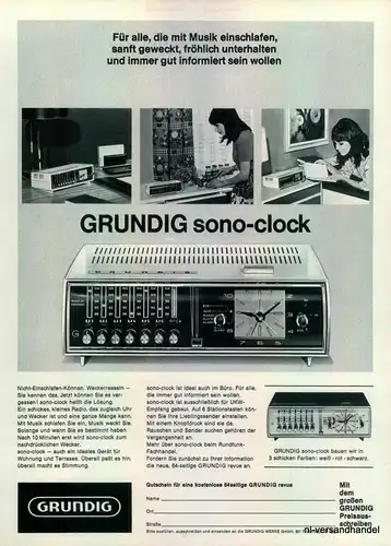 GRUNDIG-SONO CLOCK-1968-Reklame-Werbung-genuine Advert-La publicité-nl-Versand