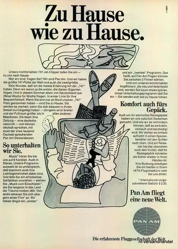 PAN AM-ZUHAUSE-1971-Reklame-Werbung-genuine Advert-La publicité-nl-Versandhandel